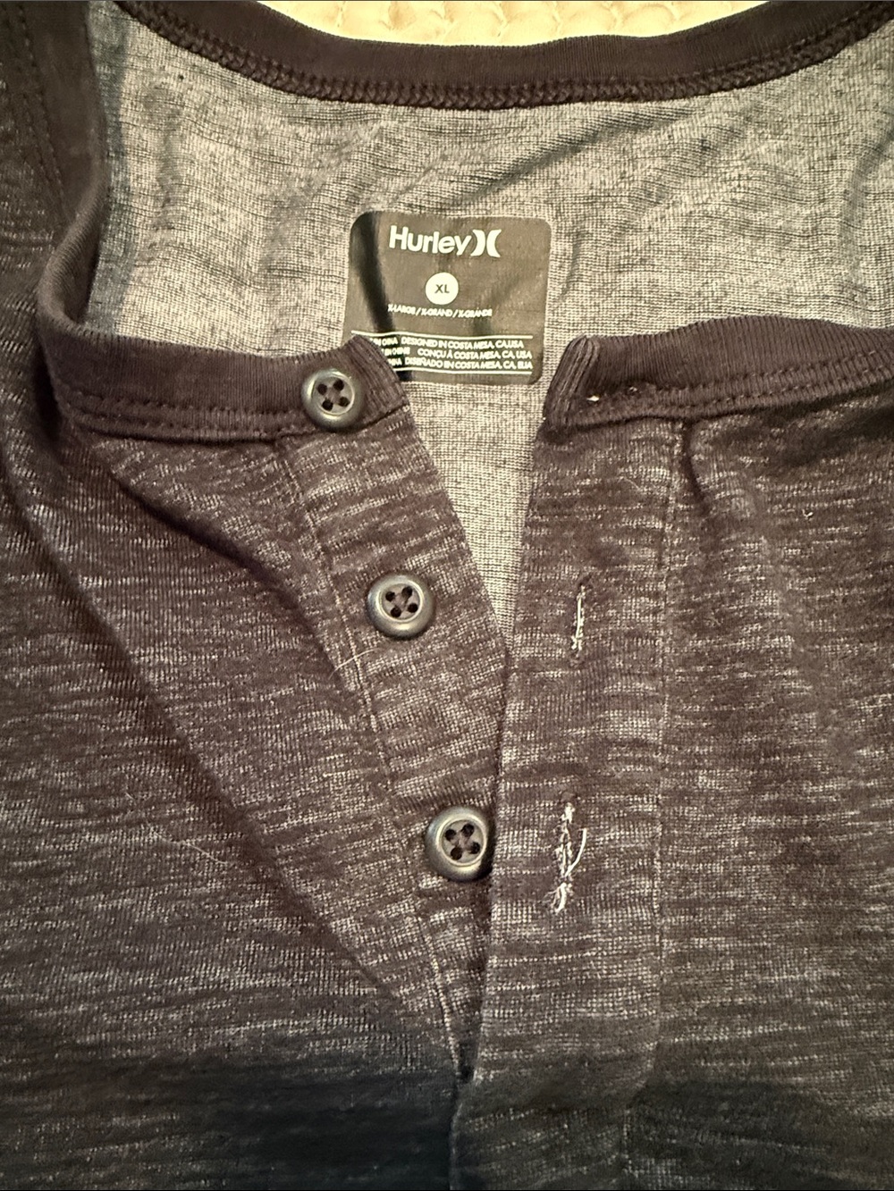 Hurley Charcoal Marled Henley Top